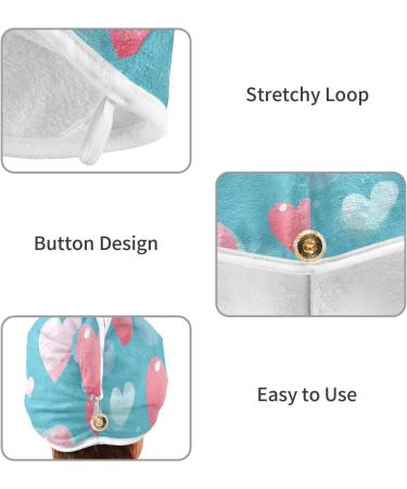 Pink Love Heart Blue Hair Towel 2 Pack - Super Absorbent Quick Dry Turbans for Women & Girls - Buy Online on GoSupps.com