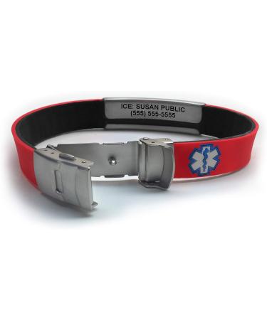 NO MRI Sport/Slim Reversible Medical Alert ID Bracelet for Men & Women - Black/Red - Safe & Stylish Emergency ID - Buy Online on GoSupps.com