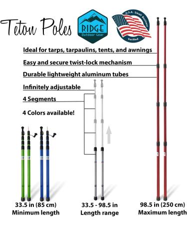 Ridge Outdoor Gear Adjustable Telescoping Tarp Tent Poles - Blue | 250cm | Portable & Collapsible for Camping - Buy Online on GoSupps.com