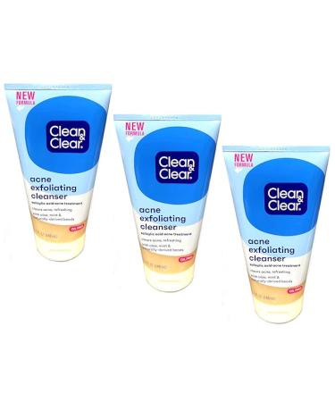 Clean & Clear Acne Triple Clear Exfoliating Facial Scrub with 2% Salicylic Acid Acne Medicine Aloe & Mint for Acne-Prone Skin Soothing Oil-Free & Non-Comedogenic Acne Face Scrub 5 oz (Pack of 3)