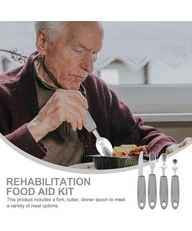 Adaptive Utensils 5Pcs Set for Hand Tremors & Arthritis - Non-Weighted Silverware with Non-Slip Handles - Ideal for Parkinson's & Elderly Use - Light Grey - Buy Online on GoSupps.com