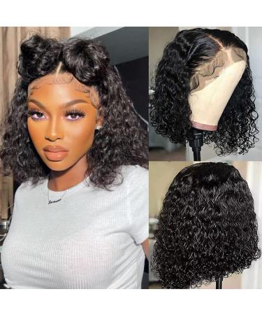 13 4 bob Wig Human Hair Lace Front Wigs for Black Women Human Hair 180% Density 12 Inch Curly Lace Front Glueless Wigs Human Hair Pre Plucked with Baby Hair Short Deep Curly bob Wig Natural Hairline 12 Inch curly bob wig