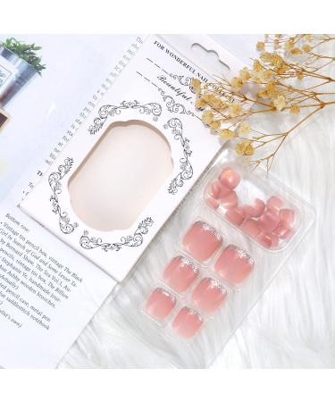 Glitter Rhinestone Pink Press-on Toenails - Square Acrylic False Toe Nails for Women - Buy Online on GoSupps.com