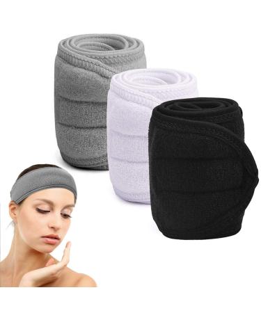 NATUCE 3 piece of cosmetics headband terry hair band for make-up adjustable hair protection band with Velcro fastener for sports yoga water spa cosmetics headband terry for face washing make-up