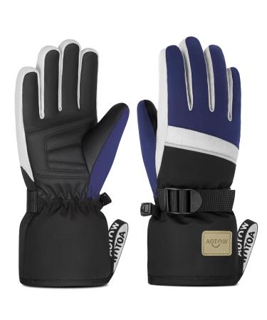 Aotow gloves children ski gloves winter - warm waterproof fleece children's gloves windproof thermo winter gloves sport softshell snow hand shoes for snowboard ski bike young girls blue m (4-6 years)