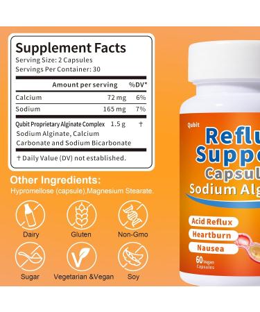 QUBIT Sodium Alginate for Acid Reflux No Aftertaste & Taste Well Easy to Swallow for Silent Reflux Heartburn & Indigestion Gourmet Raft Barrier on Stomach 60 Vegan Capsules - Buy Online on GoSupps.com