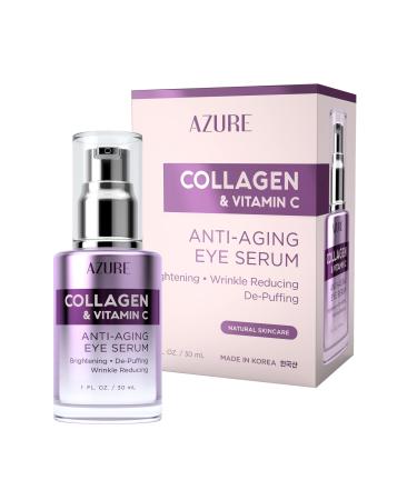 AZURE Collagen & Vitamin C Anti Aging Eye Serum - Toning, De-Puffing & Brightening Serum - Reduces Wrinkles, Fine Lines & Dark Circles - Minimizes Fatigue - Skin Care Made in Korea - 30mL / 1 fl.oz.