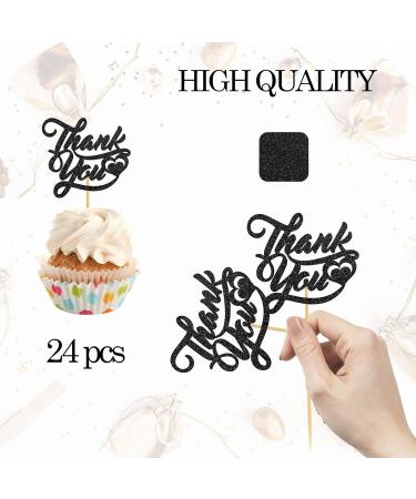 INNORU Thank You Cupcake Toppers Wedding Bridal Shower Cake Toppers Engagement Baby Shower Thanksgiving Day Party Decorations Supplies Pack of 24 Black Glitter - Buy Online on GoSupps.com
