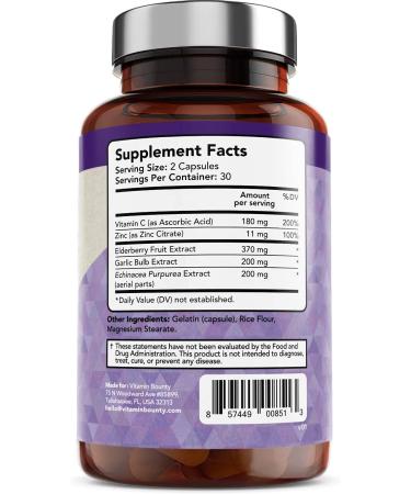 Vitamin Bounty Elderberry Capsules 5-in-1 Blend with Zinc, Vitamin C, Garlic & Echinacea - Immune Support Supplement, Non-GMO - 60 Count - Buy Online on GoSupps.com