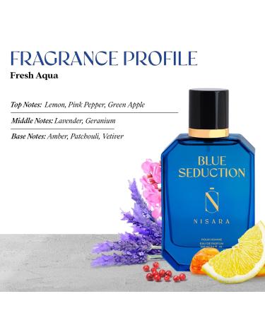 Nis'ara Blue Seduction Perfume for Men 100 ml Long Lasting Eau De Parfum Aqua-Fresh Aromatic Fougre Woody Fragrance With Amber & Vetiver Notes - Buy Online on GoSupps.com
