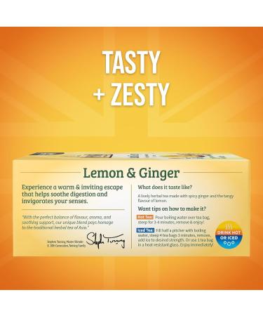 Twinings Lemon & Ginger Herbal Tea Individually Wrapped Bags - Naturally Caffeine-Free - 100 Teabags - Buy Online on GoSupps.com