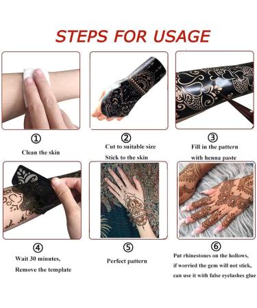 QSTOHENA Henna Stencil Kit - 12 Sheets, Reusable Indian Arabian Hand Tattoo Templates - Buy Online on GoSupps.com