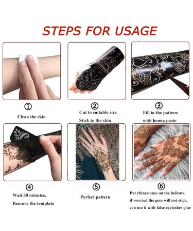 QSTOHENA Henna Tattoo Stencils Kit - 12 Sheets Temporary Stickers for Women & Girls | Indian Arabian Hand Tattoo Templates - Reusable & Easy to Use - Buy Online on GoSupps.com