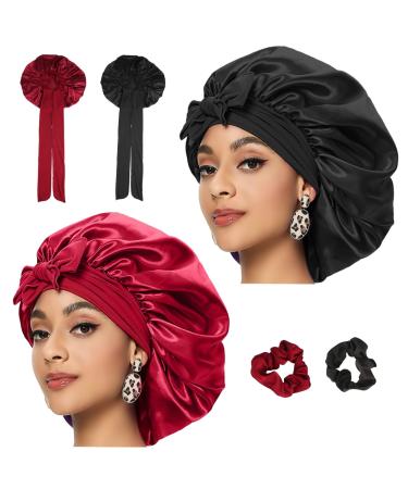 RVLZKCPG 2 pieces Large sleeping caps Silk Haude Satin Sleeping Haube Locken hood silk hood for sleeping hair protection for the night silk bonnet hood for curls sleep cap for long hair - Buy Online on GoSupps.com