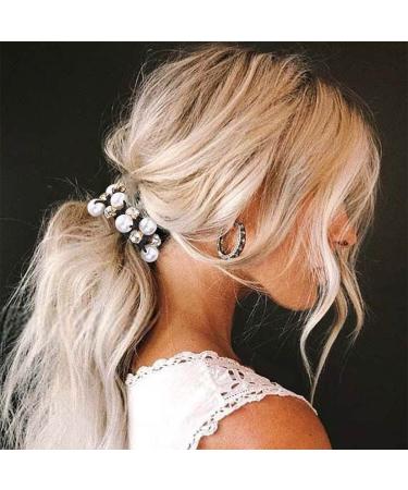 Bartosi Pearl Hair Ties - Black Elastic Scrunchies with Crystal Beads - Pack of 3 - Buy Online on GoSupps.com