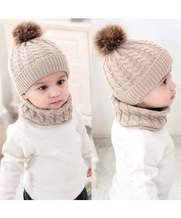 CheChury Toddler Hat and Scarf Set - Baby Knit Pom Beanie Cap with Circle Loop Scarf - 1-3 Years - Beige - Buy Online on GoSupps.com
