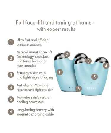 Geske SmartAppGuided Microcurrent Face Lifter | 6-in-1 Anti-Aging Device | Facial Lifting & Jawline Trainer | Double Chin Remover | Turquoise - Buy Online on GoSupps.com