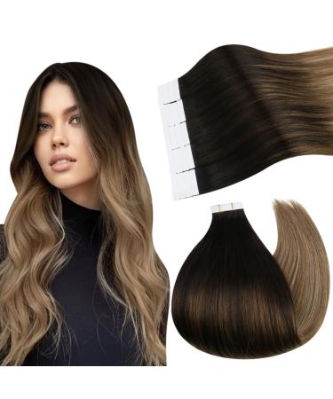 Ugeat tape in extension dark brown to medium brown and golden brown tape extensions balayage remy hair extensions tape 20 pieces 30 cm 30 grams #2/6/10 30 cm #2/6/10
