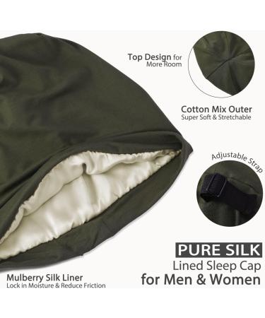 100% Mulberry Silk Lined Sleep Cap - Green | Hat Hut Pure Silk Bonnet - Buy Online on GoSupps.com
