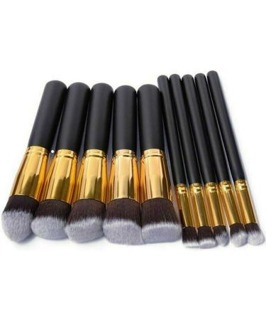 10 Piece Make Up Brushes Sets Professional Kabuki Brush Set Black & Gold