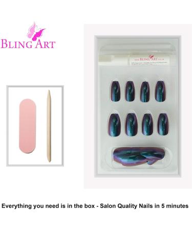 Bling Art Ballerina False Nails Fake Coffin Chameleon Green Purple Long Tips - Buy Online on GoSupps.com