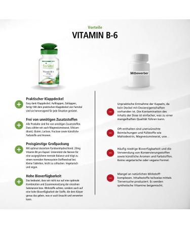 Fairvital Vitamin B6 20mg - High Dose Pyridoxine Hydrochloride | Vegan Capsules - 180 Count | International Shipping Available - Buy Online on GoSupps.com