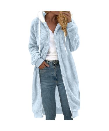 Plush jacket oversize warm lined fleecemantel ceiling hoodie women oversize long -sleeved winter coat jacket warm cozy oversized fleece buffer coat with hooded buffer jacket transition xxl sky blue