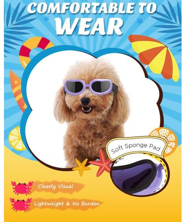 Lewondr Macaron Purple Sunglasses for Dogs | UV Safety Windproof & Waterproof Glasses with Adjustable Band for Small Dogs - Buy Online on GoSupps.com
