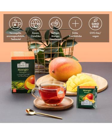 Ahmad Tea Mango Magic - Black Tea with Real Mango Pieces - 20 Individually Packaged Aroma-Sealed Tea Bags - Premium Quality Fruit Tea - Buy Online on GoSupps.com