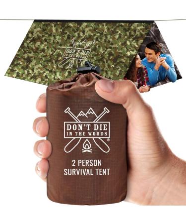 World's Toughest Ultralight Survival Tent  2 Person Mylar Emergency Shelter Tube Tent + Paracord  Year-Round All Weather Protection For Hiking, Camping, & Outdoor Survival Kits Woodland Camo