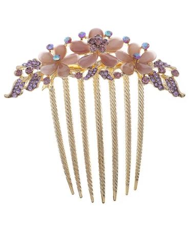 Mikinona Opal Comb Side Hair Clip Wedding Hair Accessories for Brides Floral Hair Clips Small Tooth Comb Bridal Hair Clip Hair Comb Clip Wide Tooth Combs for Women Hair Topper Alloy Purple