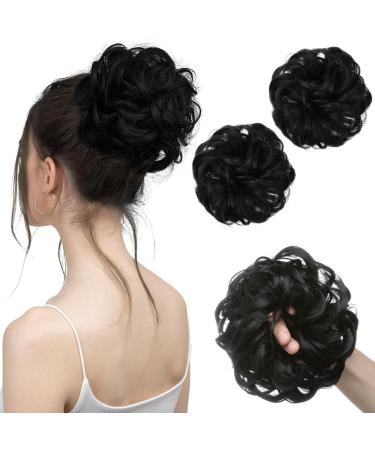 SARLA 2PCS Messy Hair Bun Hair Piece Small Scrunchies Synthetic Bun Hairpieces for Women Girls Updo Hair Extensions (Jet Black) Jet Black-2PCS