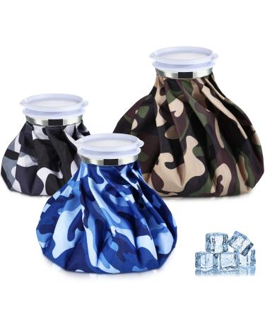 3 Pieces Care Ice Bags Ice Bag Pack for Injuries, Hot Water Bag 6 Inches, 9 Inches, 11 Inches Pain Relief Reusable Screw Top Ice Bag Hot Cold for Sports Knee Head Leg Injury (Camouflage Style)