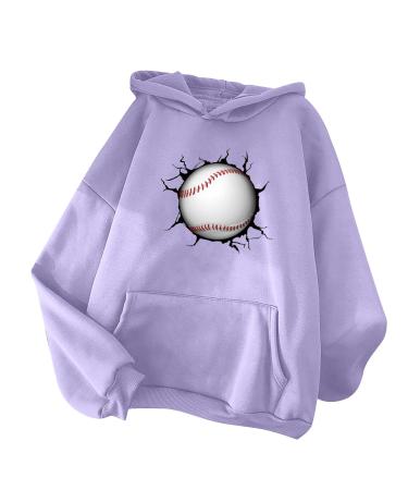 Yihaojia Football Sweatshirts for Women with Hood Print Hoodie Long Sleeve Drawstring Pullover Tops Casual Sweatshirt Purple#40 XX-Large
