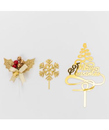 Gold Merry Christmas Cake Decoration Yule Log Cupcake Toppers (3 Piece Gold Leaf Holly Set) - Buy Online on GoSupps.com