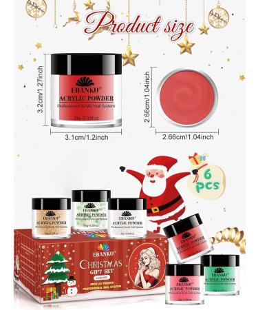 EBANKU Christmas Acrylic Powder Set - 6 Color Professional Nail Extension Kit for Long-Lasting Nail Art - No Lamp Needed | Perfect for Christmas Party - Buy Online on GoSupps.com