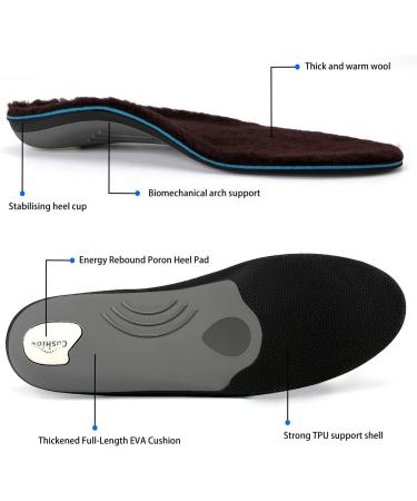 Warm Wool Insoles for Men and Women | Arch Support Orthotics for Plantar Fasciitis | Walkomfy Winter Shoe Inserts - Men's 10-10.5 / Women's 12-12.5 - 227-brown - Buy Online on GoSupps.com