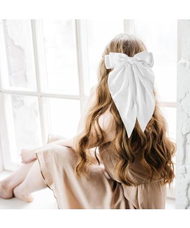 FEXPDL White Bow Hair Clip 2 Pcs Hair Bows for Women Bow Clips with Long Silky Satin Hair Slides Solid Color Bowknot Hairpin Hair Barrettes Scrunchies Accessories(White) - Buy Online on GoSupps.com