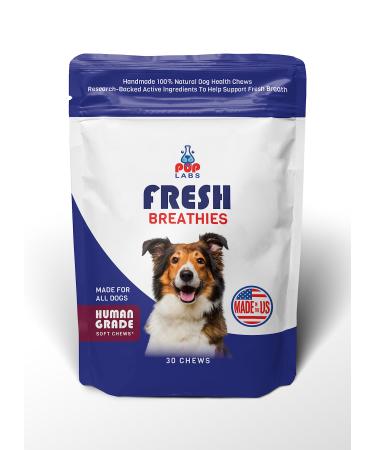 Pup Labs Fresh Breathies - All-Natural Delicious Dental Chews for Dogs - Dog Breath Freshener - Supports Gut Health and Immune System - Made for All Dogs and in The USA 30 Chews Bag