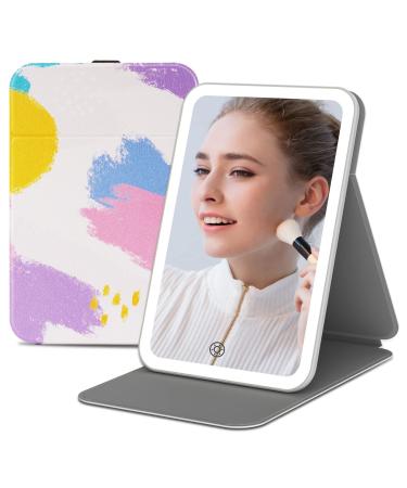 Lovespejo Travel Makeup Mirror, 3 Color LED Light & Adjustable Brightness, Portable Vanity Mirror with 2000 mAh Rechargeable Battery, Compact Foldable Mini Size Cosmetic Mirror, 9 inch, Rainbow