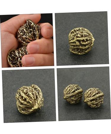 Frcolor Copper Walnut Hand Massage Balls - Deep Tissue Foot Massage Device | Retro Chinese Wenwan Handicraft - 3.5x3cm Golden - Buy Online on GoSupps.com