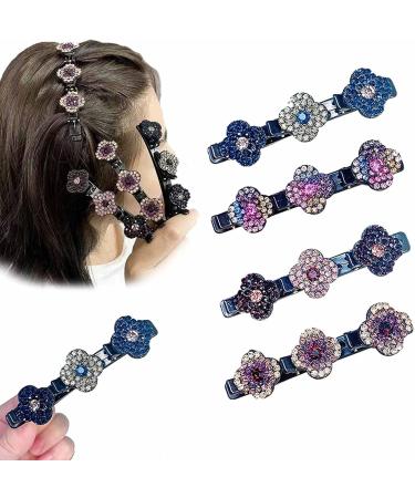 Hair Clips 4 Pack Sparkling Crystal Stone Braided Duckbill Clip Satin Fabric Hair Bands Rhinestone Hair Clips Braided Hair Clip with Rhinestones for Women/Girls