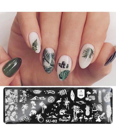 6-Piece Nail Stamping Plates Set with Stamper, Scraper, Chrysanthemum, Coconut Tree, and Leaf Designs - Manicure Nail Art Templates for Flowers - Nail Supplies - Buy Online on GoSupps.com