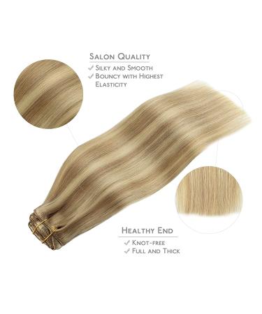 WENNALIFE 14 Inch 120g Clip in Human Hair Extensions - Light Blonde & Golden Blonde Highlighted - Remy Double Weft Real Human Hair - 7pcs - Buy Online on GoSupps.com