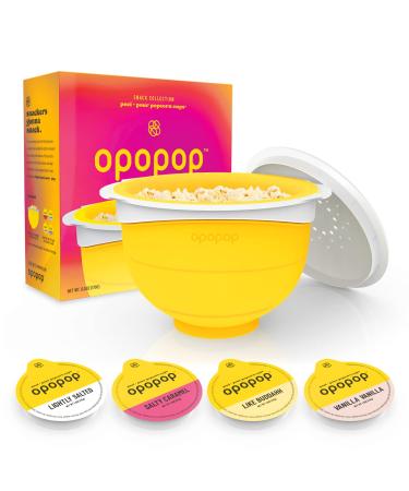 Opopop Microwave Popcorn - Variety 4-Pack Gourmet Popcorn Kit, Collapsible Silicone Popcorn Popper, Popcorn Maker, Gluten Free Snacks Variety Pack, BPA-Free and Dishwasher Safe Popper and 4 Pop Cups