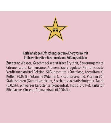 Rockstar Energy Drink Strawberry Lime Zero Sugar - Caffeinated Soft Drink (12 x 500ml) | Energy Boost with No Sugar | International Shipping Available - Buy Online on GoSupps.com