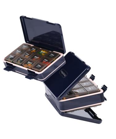 Pill Organizer 3 Times a Day Weekly Pill Box Medicine Organizer Box Travel Double Side 7 Day Pill Case with Backup One Day Hold for Fish Oils Vitamin Holder Supplement A-blue