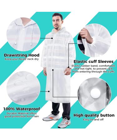 BFONS 2 Pcs Reusable White EVA Rain Ponchos for Adults | Waterproof Rain Coats for Camping, Hiking & Travel | Drawstring Hood & Sleeves | Men & Women - Buy Online on GoSupps.com