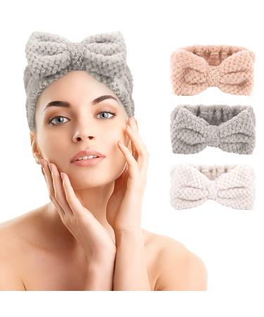 Tufusiur 3 Pack Women Makeup Headband for Washing Face Microfiber Elastic Bow Skincare Hair Band Spa Headbands for Women and Girls bow headband