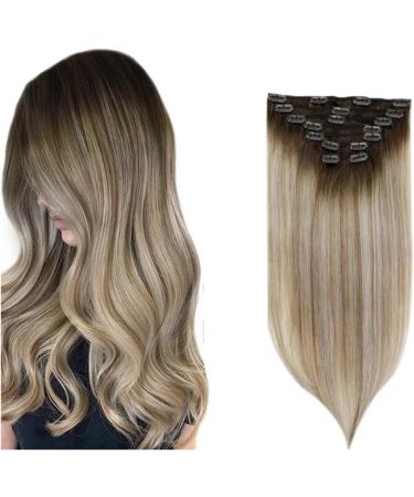 Clip in Hair Extensions 7 Pieces Human Hair Clip in Hair Extensions Ombre Brown Blonde Clip in Extensions Dark Brown Balayage Golden Blonde Ombre Platinum Blonde Seamless Clip Clip in Extensions (Siz 14 inches 100g/Set - Buy Online on GoSupps.com